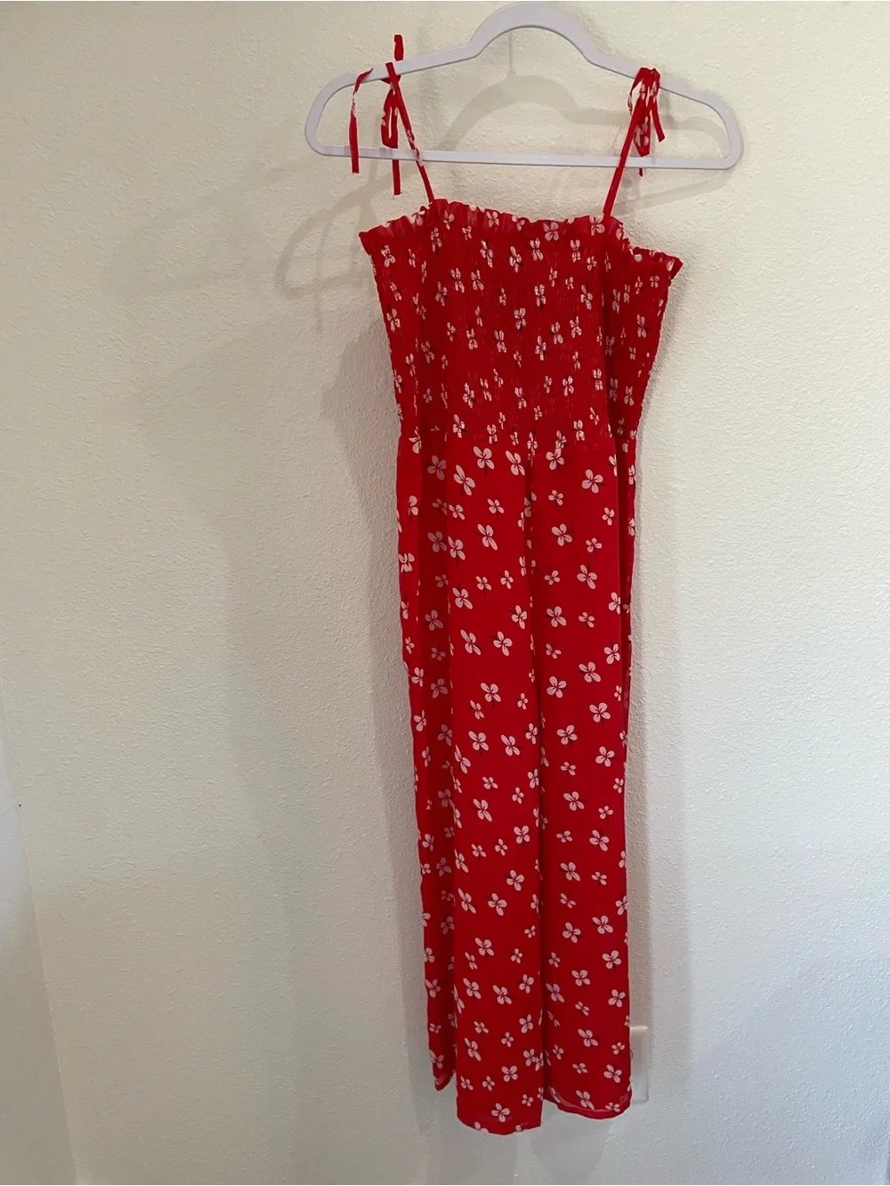 Bardot floral lightweight jumpsuit red feminine stretch preppy